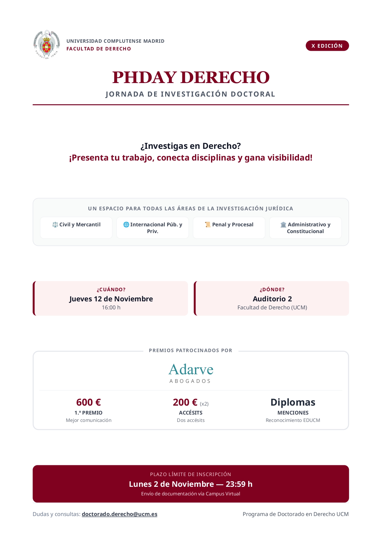  PhDay Derecho: una oportunidad para dar visibilidad a tu investigación doctoral (12 noviembre 2026) 